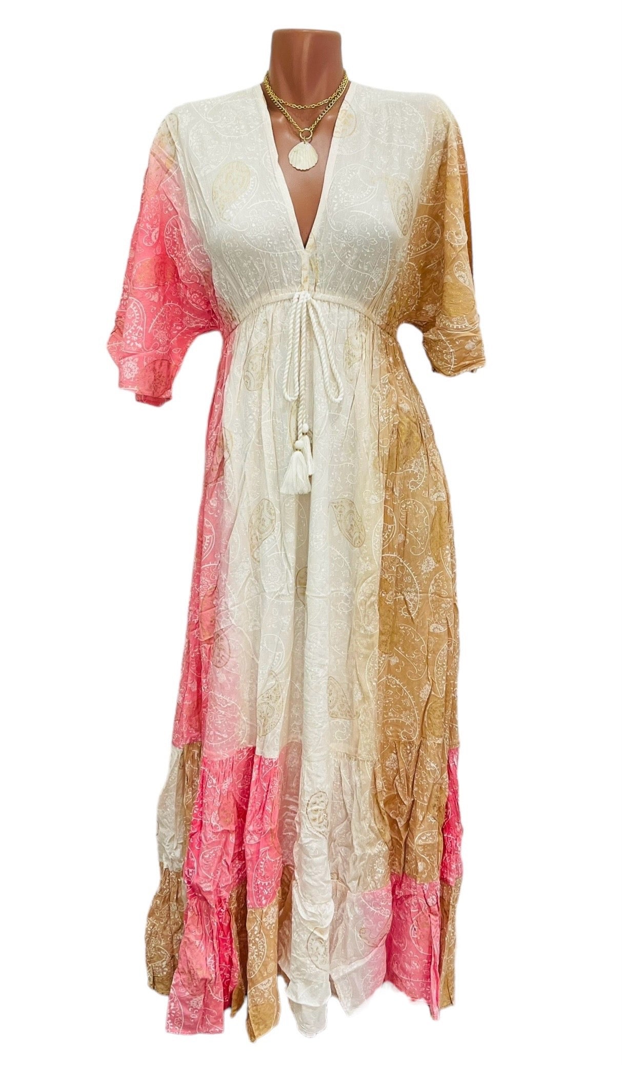 Italia Pink and Cream Long Dress.