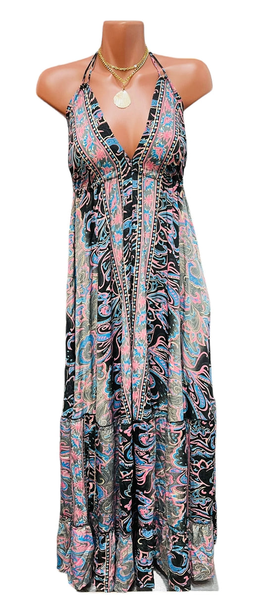 Margaret Print Paisley Long Dress.