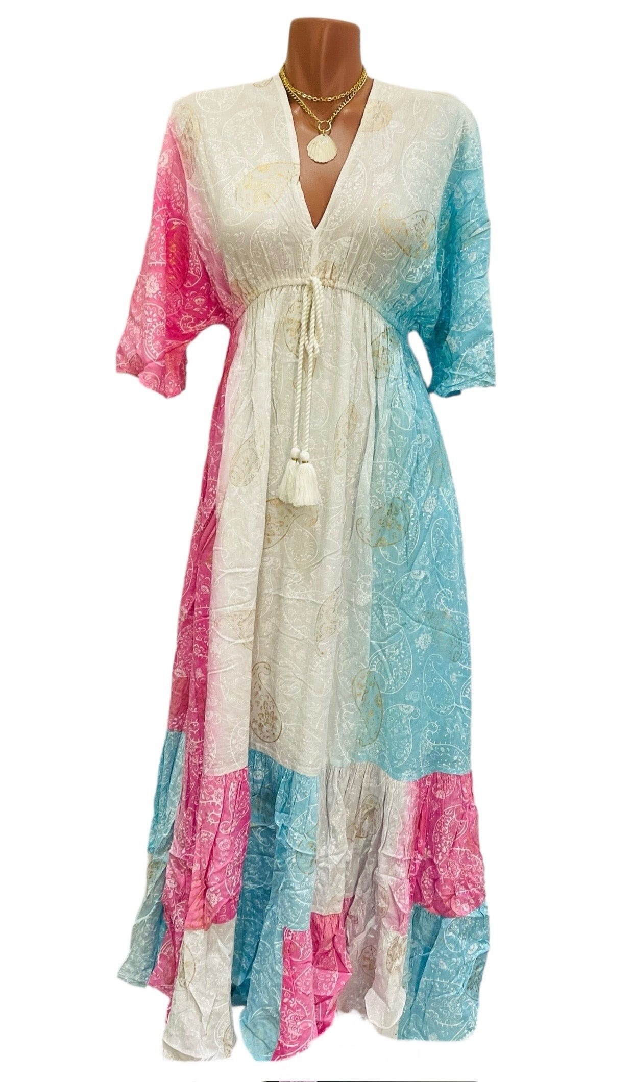 Italia Pink and Blue Long Dress.