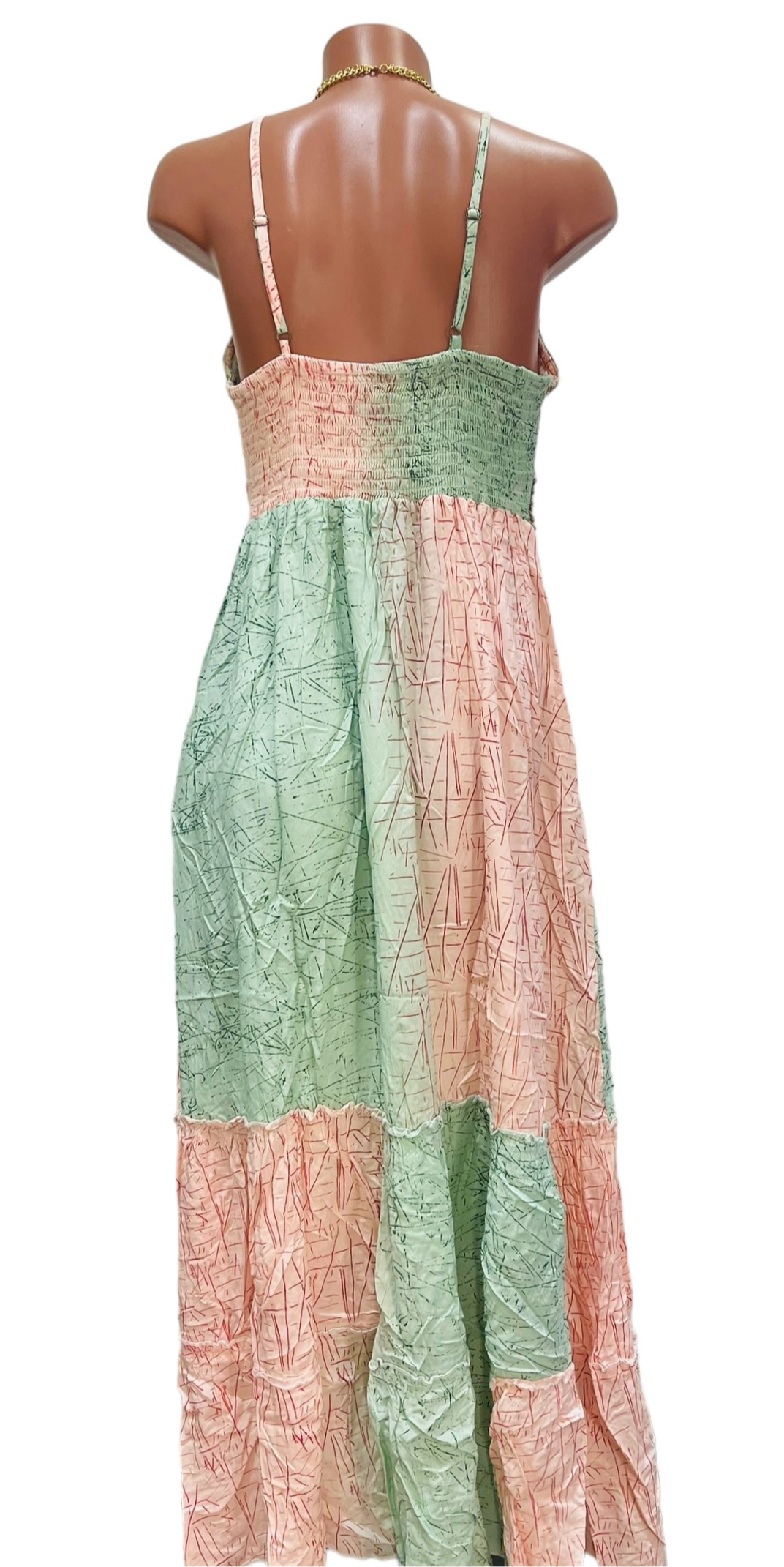 Evelin Pink and Green Long Dress.