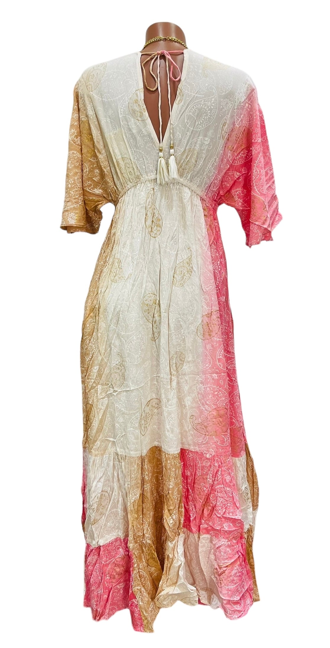 Italia Pink and Cream Long Dress.