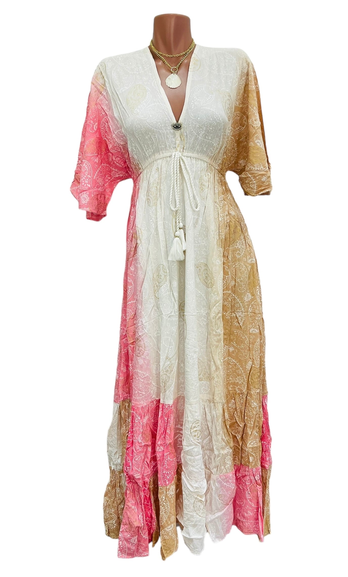 Italia Pink and Cream Long Dress.