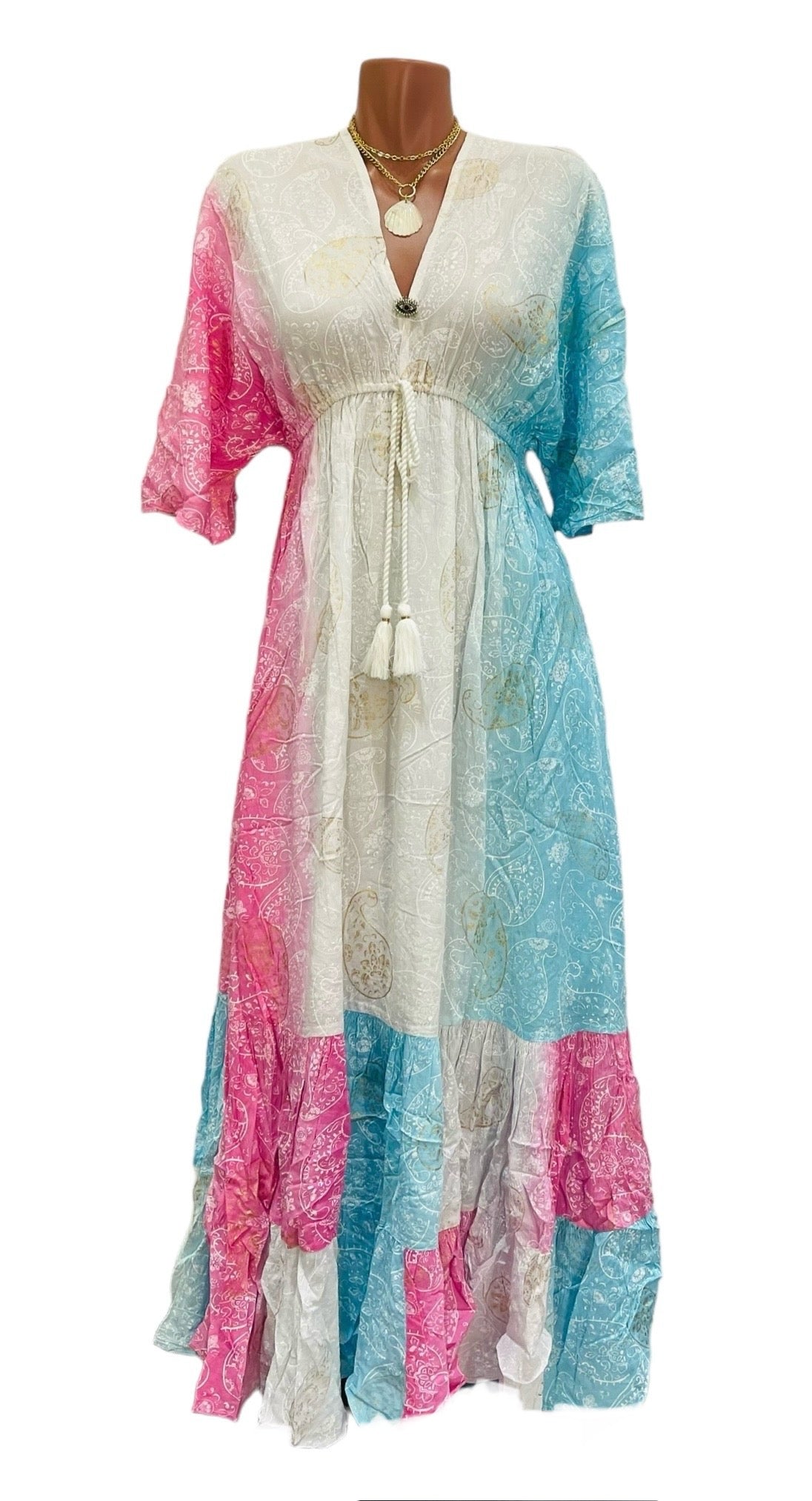 Italia Pink and Blue Long Dress.