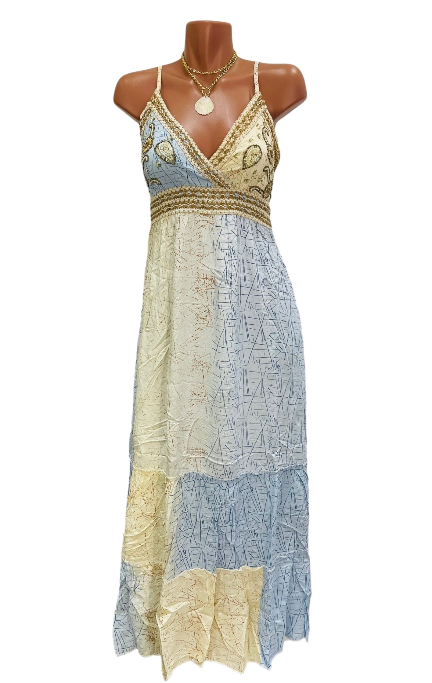 Evelin Blue and Cream Long Dress.